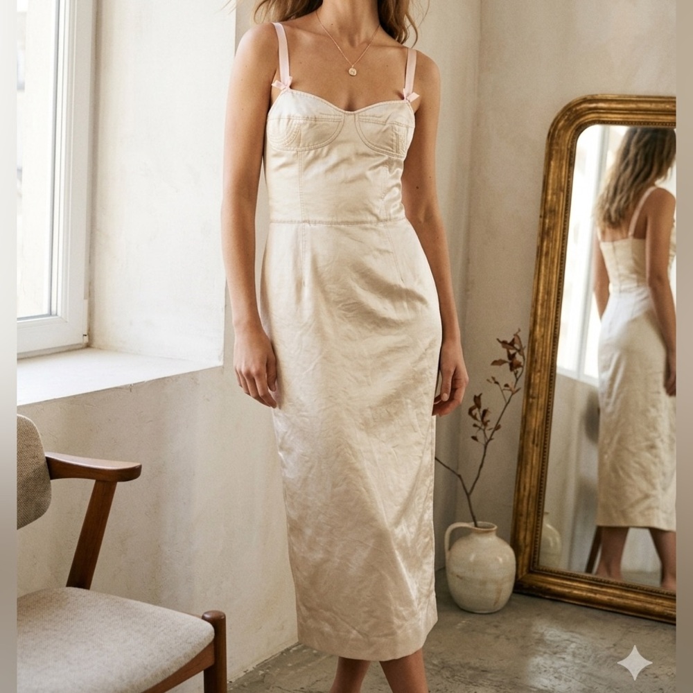 Kulson Italy Vela Bustier Ballerina Dress EU 42 US‎ 10 Champagne Silk Luxury